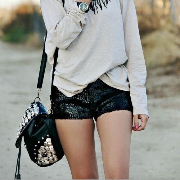 Express Pants - Express Black Sequined Short Shorts